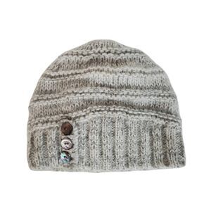 Screamer Hand Knit Space Dye Fleece Lined Button Beanie Hat White Gray One Size